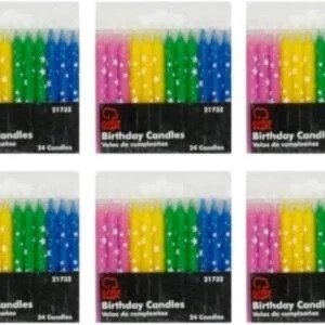 Birthday Candles, Polka Dot Stars, Set of 6 Packs – Total of 144 candles